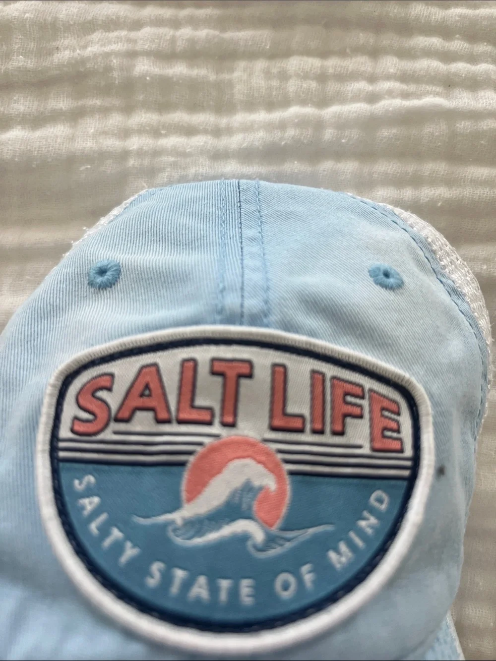 Salt Life Light Blue and White Trucker Hat with Patch